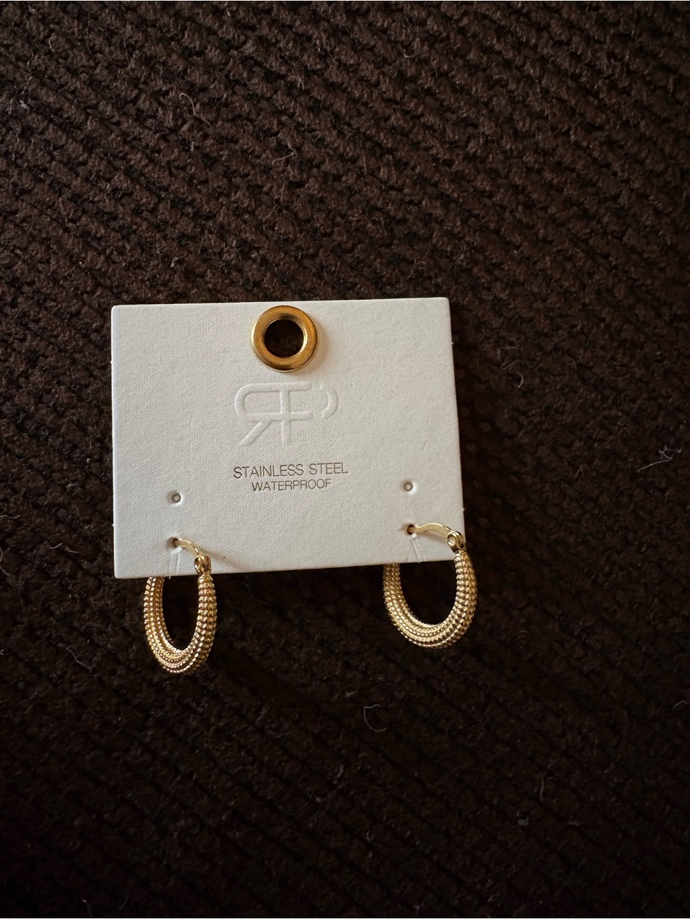 Textured Gold Stainless Steel Waterproof Hoop Earrings